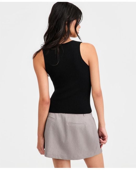 BarIII Black Ribbed Button-front Top