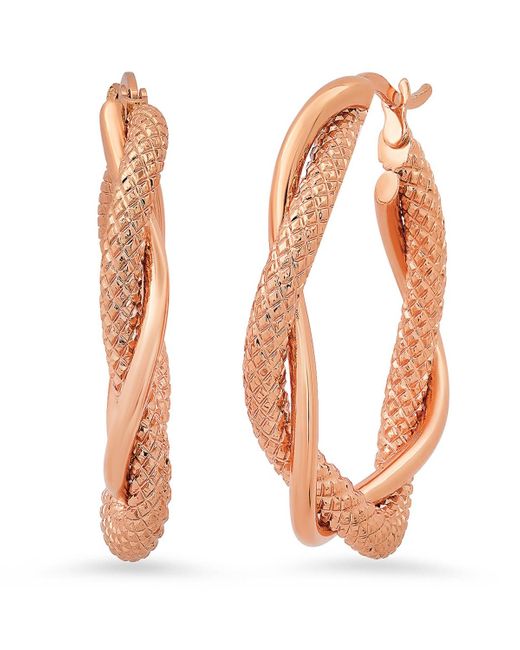 Steeltime White Stainless Steel Twisted Double Layered Hoop Earrings
