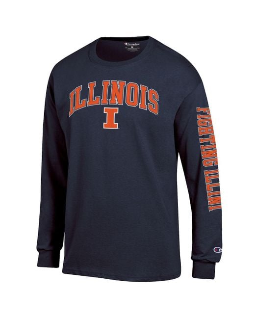 Champion Blue Illinois Fighting Illini Arch Over Logo 2-hit Long Sleeve T-shirt for men