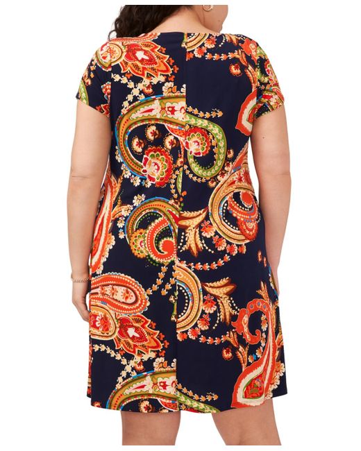 Msk Orange Plus Size Printed Short-sleeve Swing Dress