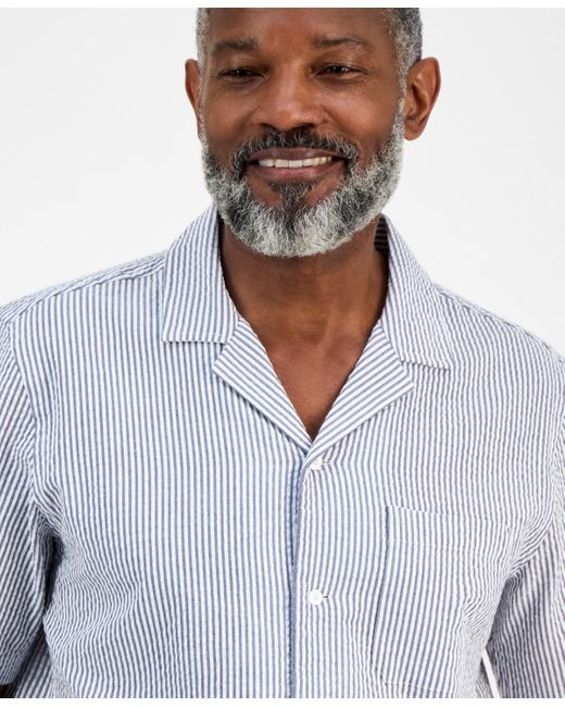 Club Room White Short Sleeve Striped Seersucker Button-front Camp Shirt for men