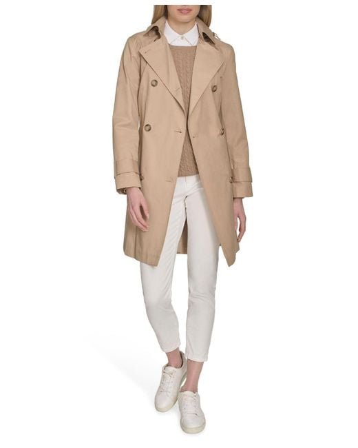 Cole Haan Natural 36 1/2" D/b Trench Coat With Removable Hood