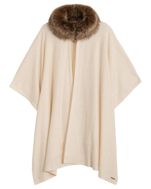 Ralph Lauren Natural Fur Collar Knit Ruana Wrap