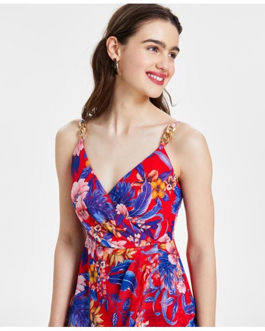 Siena Jewelry Red Floral Print Sleeveless High-low Maxi Dress