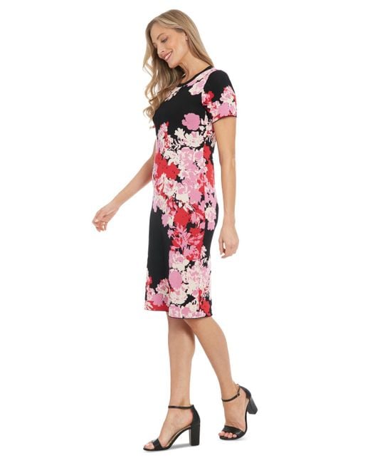 London Times Floral Short-sleeve Midi Dress in Red | Lyst