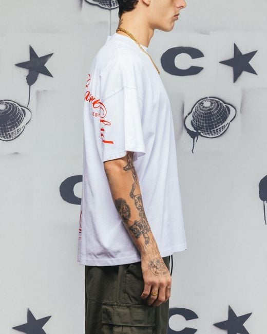 carre White Side Script Oversized T-shirt for men