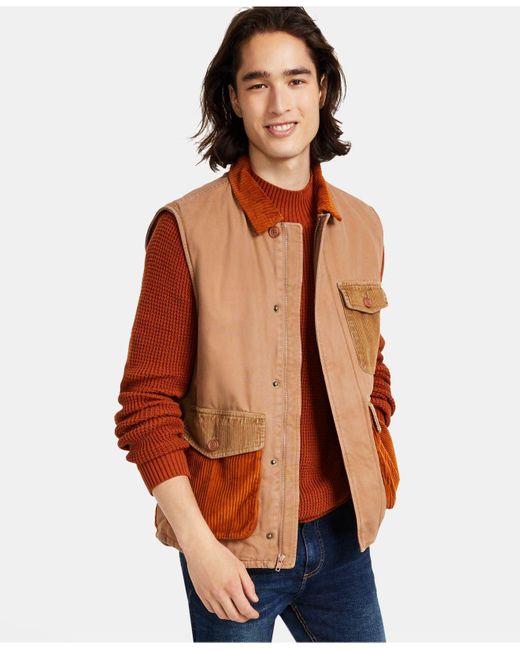 Sun & Stone Colorblocked Corduroy Vest, Created For Macy's in Beige