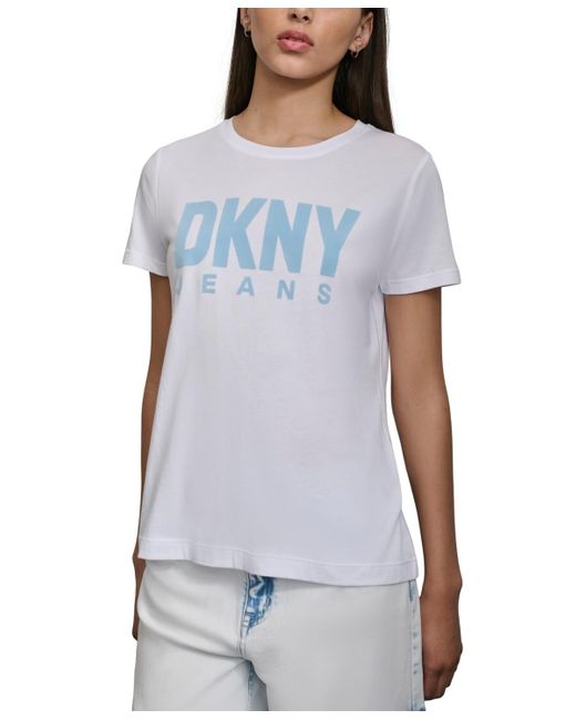 DKNY White Flocked-logo Short-sleeve Crewneck T-shirt