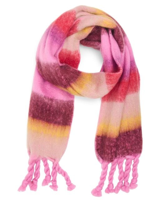 Steve Madden Pink Varsity Striped Fringe Scarf