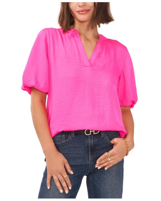 Vince Camuto Pink V-neck Short Puff Sleeve Blouse