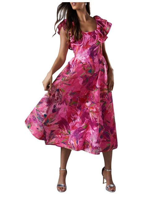 Coast Purple Frill Sleeve Midi Dress