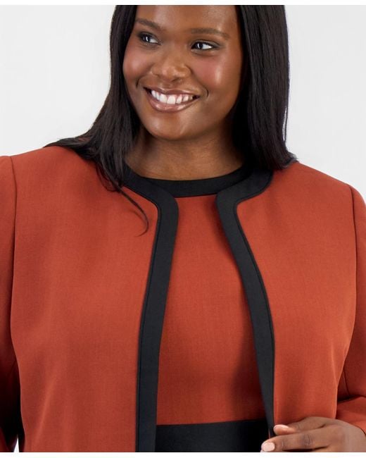 Kasper Red Plus Size Colorblock Open-front Collarless Jacket