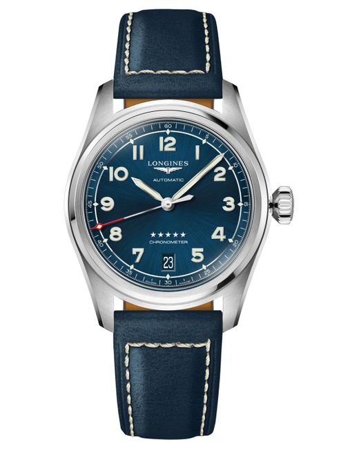 Longines Gray Swiss Automatic Chronometer Spirit Leather Strap Watch 37mm