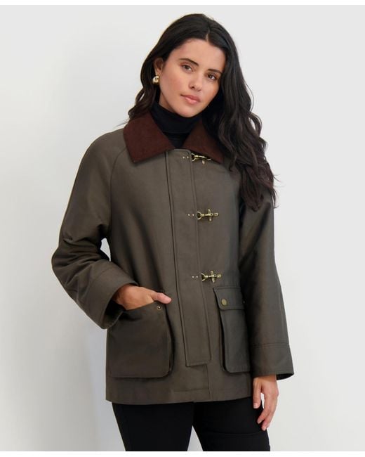 Tahari Brown Collared Canvas Barn Jacket
