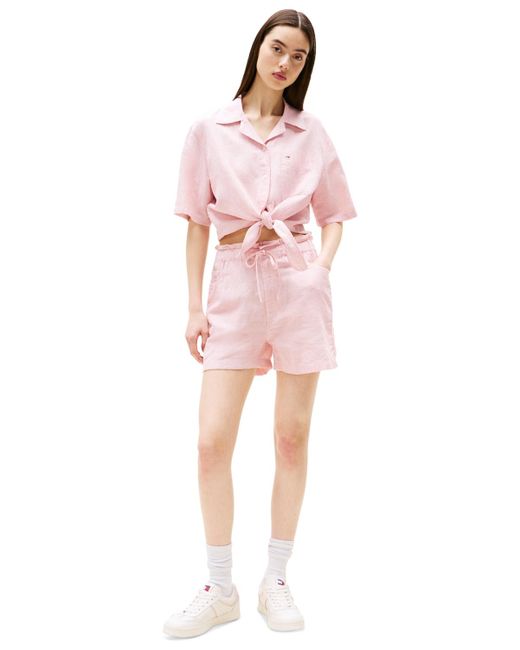 Tommy Hilfiger Pink Cotton-linen Drawstring Shorts
