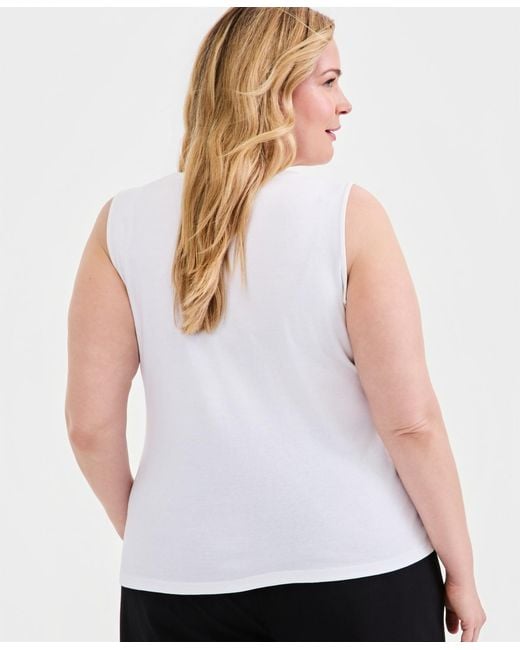 Style & Co. White Plus Size Split-neck Tank Top