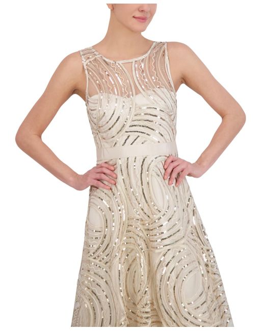 Eliza J Natural Petite Illusion-yoke Sleeveless Gown