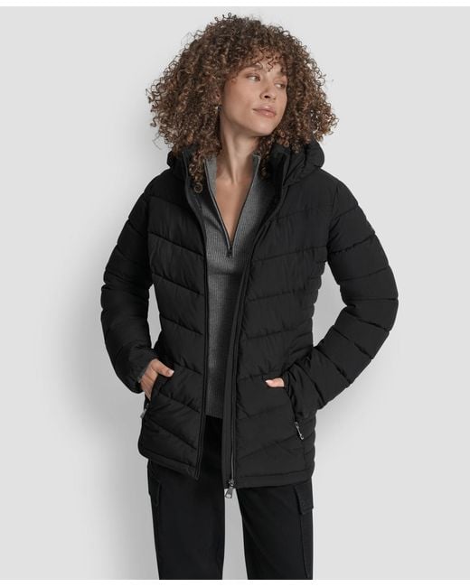 DKNY Black Chevron-quilted Full-zip Puffer Jacket