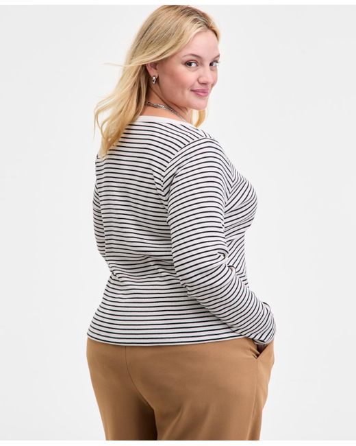 On 34th White Trendy Plus Striped V-neck Button-front Cardigan