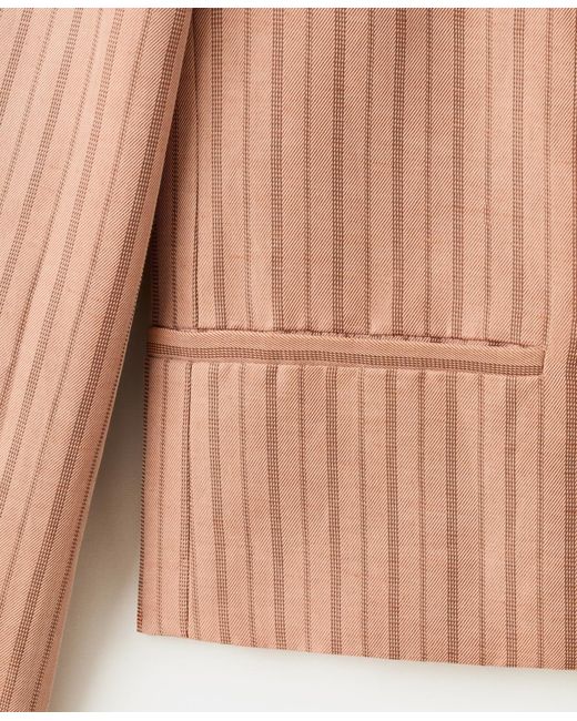 Mango Pink Selection Cropped Striped Linen Blazer