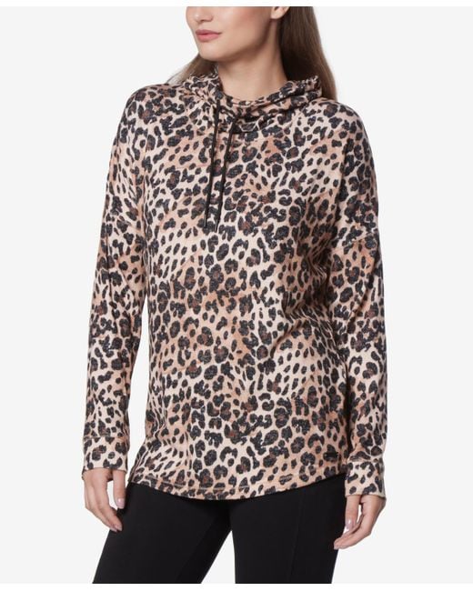 Marc New York Multicolor Andrew Marc Sport Long Sleeve Printed Cowl Neck Tunic Top