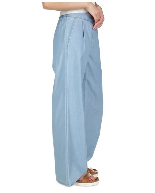 Michael Kors Blue Michael Petite Chambray Elastic-back Wide-leg Pull-on Pants