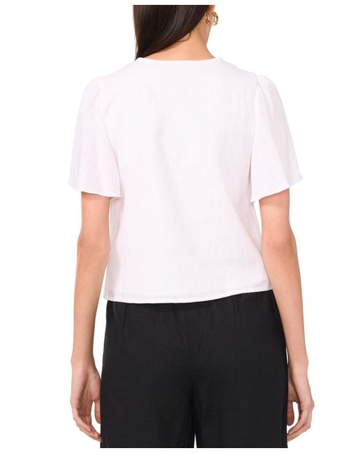 1.STATE White Tie-front Flutter-sleeve V-neck Top