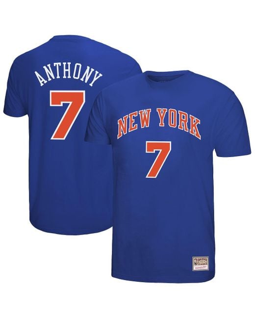 Mitchell & Ness Blue Carmelo Anthony New York Knicks Hardwood Classics Retro Name Number T-shirt for men