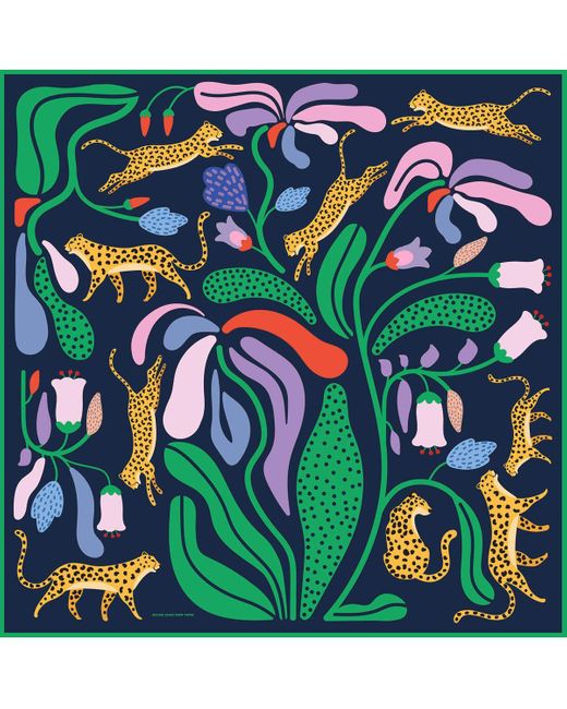 Jessie Zhao New York Green Double Sided Wool Silk Scarf Of Jungle Night