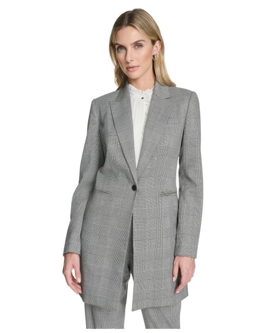 Calvin Klein Gray Houndstooth One-button Long Jacket