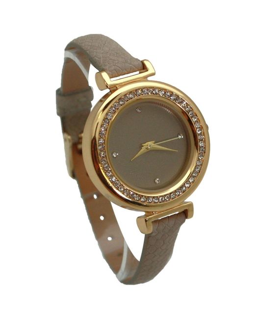 Olivia Pratt Metallic Thin Solid Color Strap And Rhinestones Watch