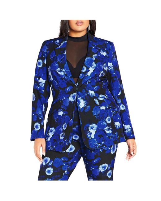 City Chic Blue Plus Size Kiara Print Jacket