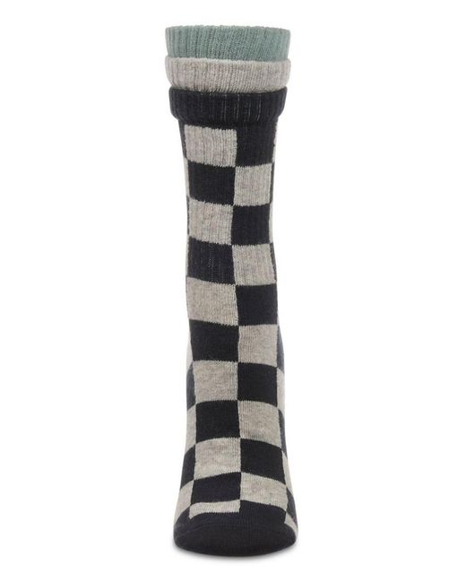Memoi Black Checkmate Triple Cuff Crew Socks