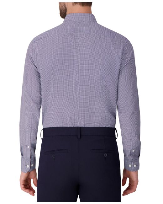 Report Collection Blue Long Sleeve 4-way Bubble Print Dress Shirt for men