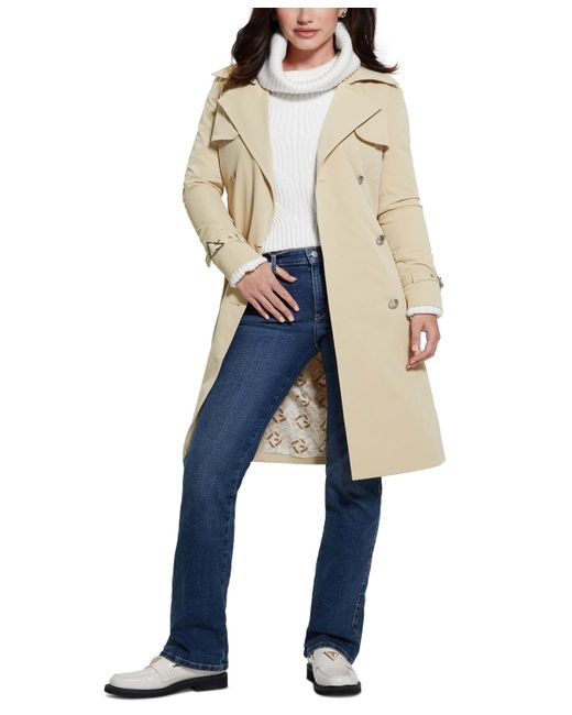 Guess Trench Coat in Natural | Lyst