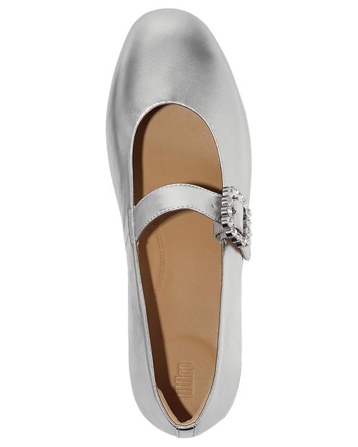 Fitflop White Delicato Crystal-buckle Metallic-leather Mary Jane Flats