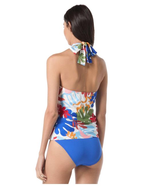 Vince Camuto Blue Printed Crossover Convertible Tankini Top