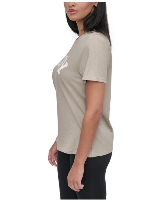 DKNY Gray Active Rhinestone-logo Distressed Crewneck Cotton T-shirt