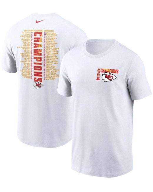 Nike Cotton White Kansas City Chiefs 2020 Afc Champions Roster T-shirt ...