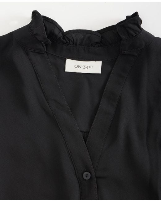 On 34th White Ruffle-trim Split-neck Blouse