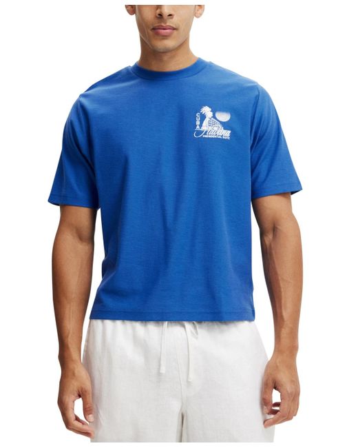 Cotton On Blue Cropped Fit Graphic T-shirt for men