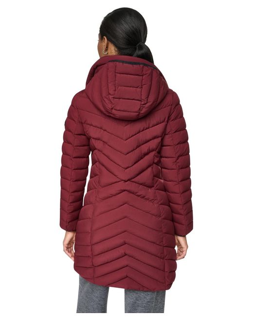 DKNY Red Bibbed Packable Puffer Coat