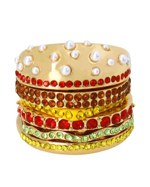 Betsey Johnson Yellow Faux Stone Hamburger Stackable Ring Set