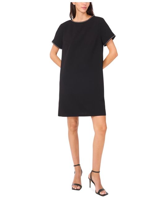 Msk Women's Black Petite Stud Detail Short Sleeves Shift Dress