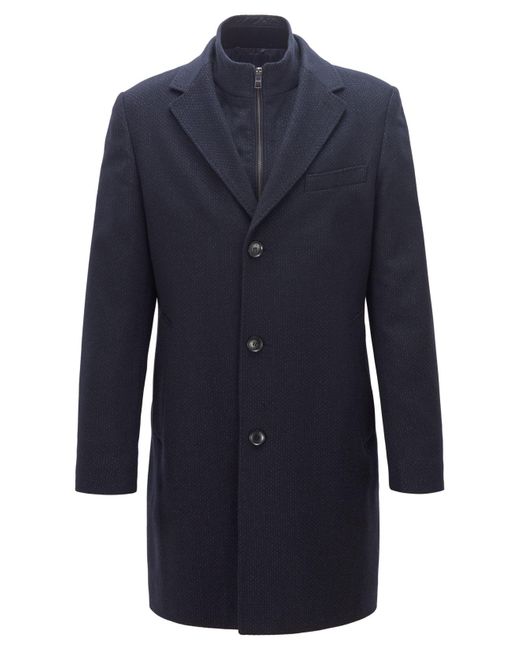 BOSS by Hugo Boss Blue Wool-cashmere Coat With Removable Inner Jacket for men