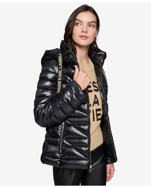 Karl Lagerfeld Black Drawstring Puffer Coat