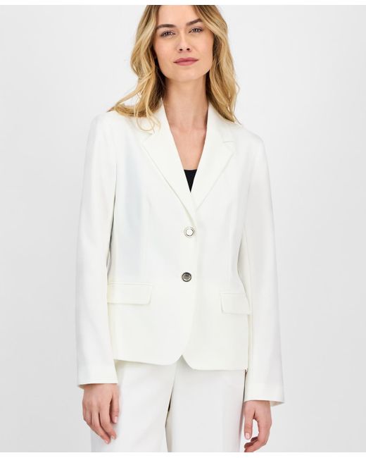 Le Suit White Crepe Two-button Jacket & Pull-on Pantsuit Set