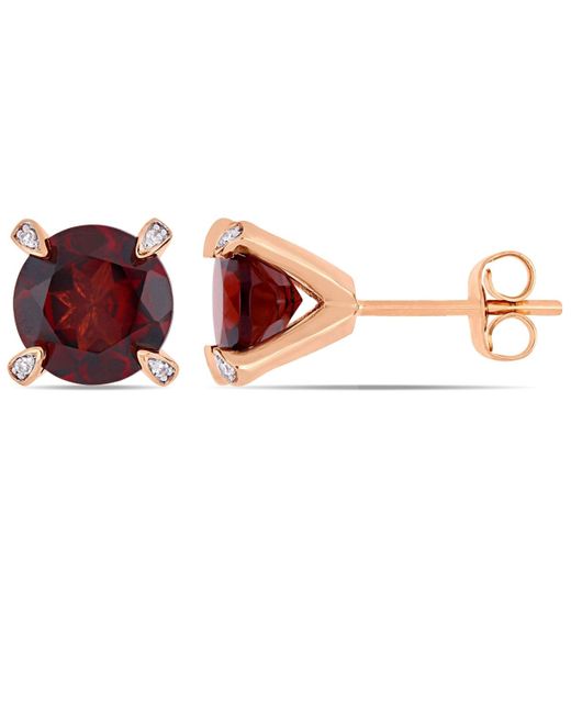 Macy's Red Gemstone And Diamond Accent Stud Earrings