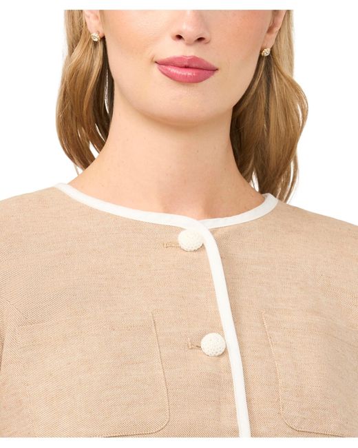 Cece Natural Contrast Patch Pocket Crewneck Jacket
