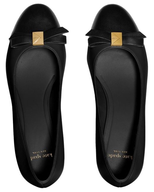 Kate Spade Black Deco Bow Smooth Leather Ballet Pumps